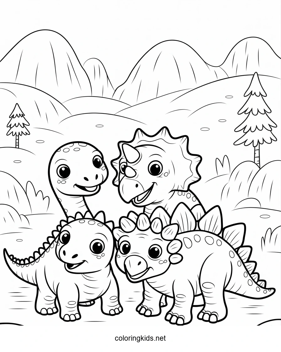 Little Dinosaurs from Ice Age Coloring Pages for Kids, Printable Free