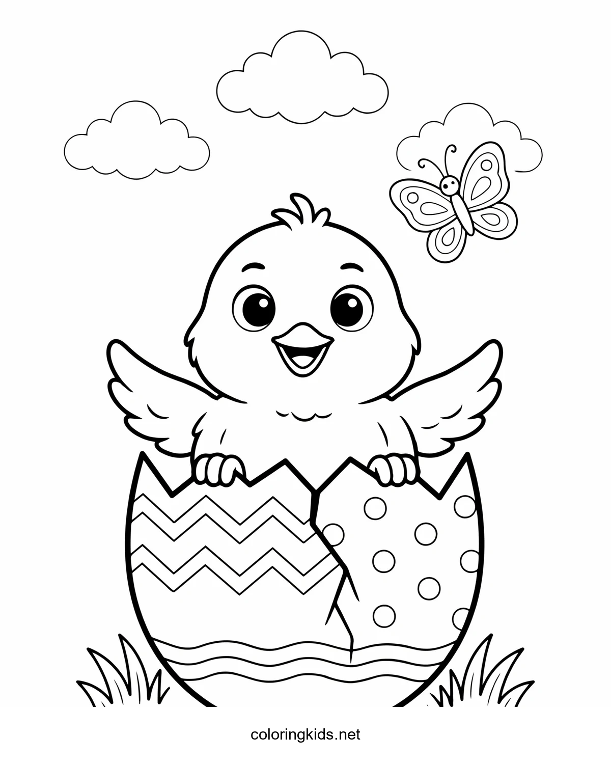 Easter Chick coloring pages for kids, printable free
