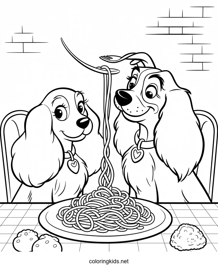 Lady and the Tramp Coloring Pages for Kids, Printable Free