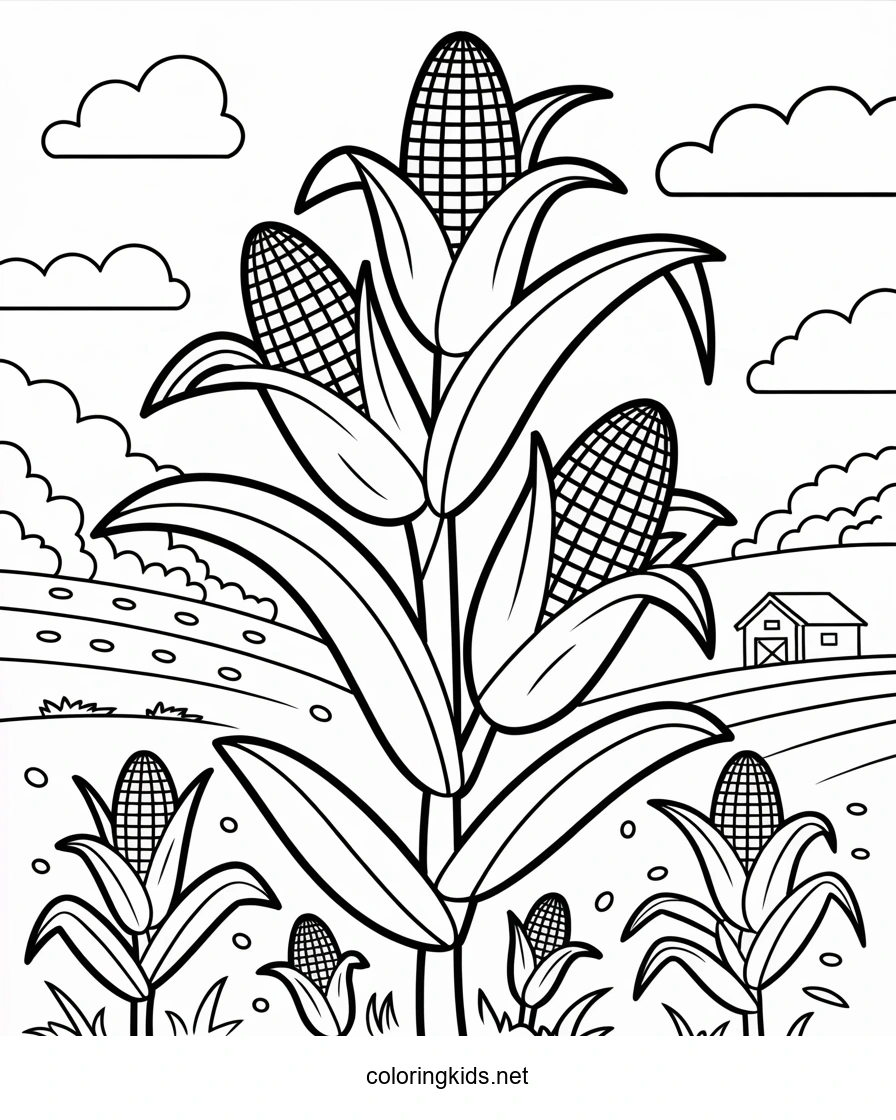 Maize vegetable coloring page for kids, printable