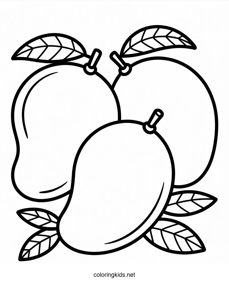 Mango Fruit Coloring Pages for Kids, Printable Free