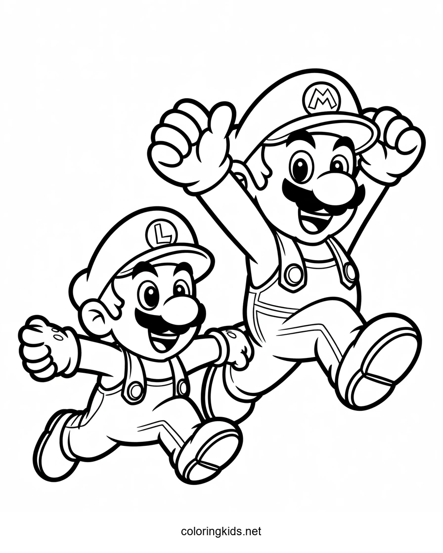 Mario and Luigi coloring pages for kids, printable free
