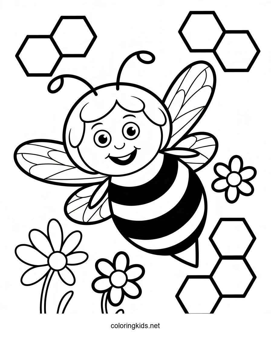 Maya the Bee with Honey Coloring Pages for Kids, Printable Free