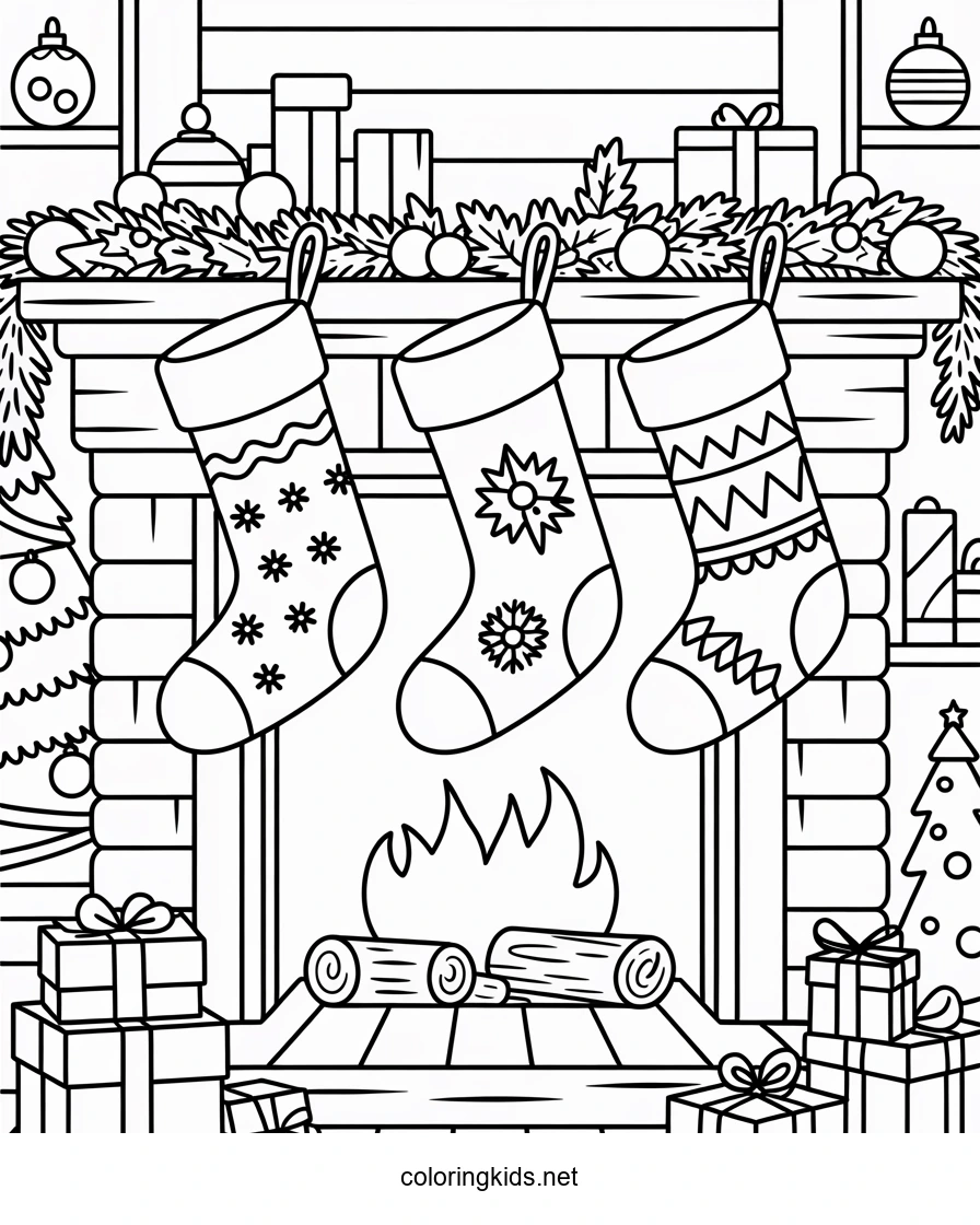 Merry Christmas socks coloring pages for kids, printable free