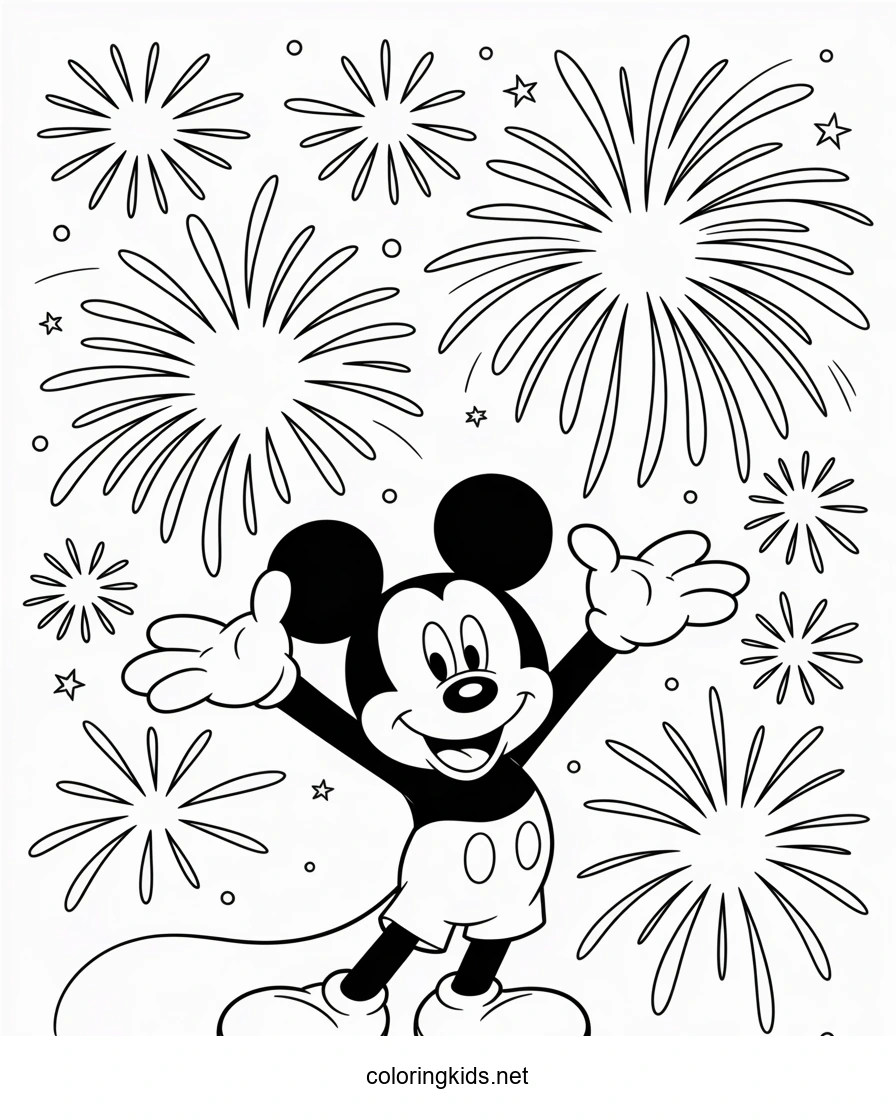 Mickey Mouse fireworks coloring pages for kids print…