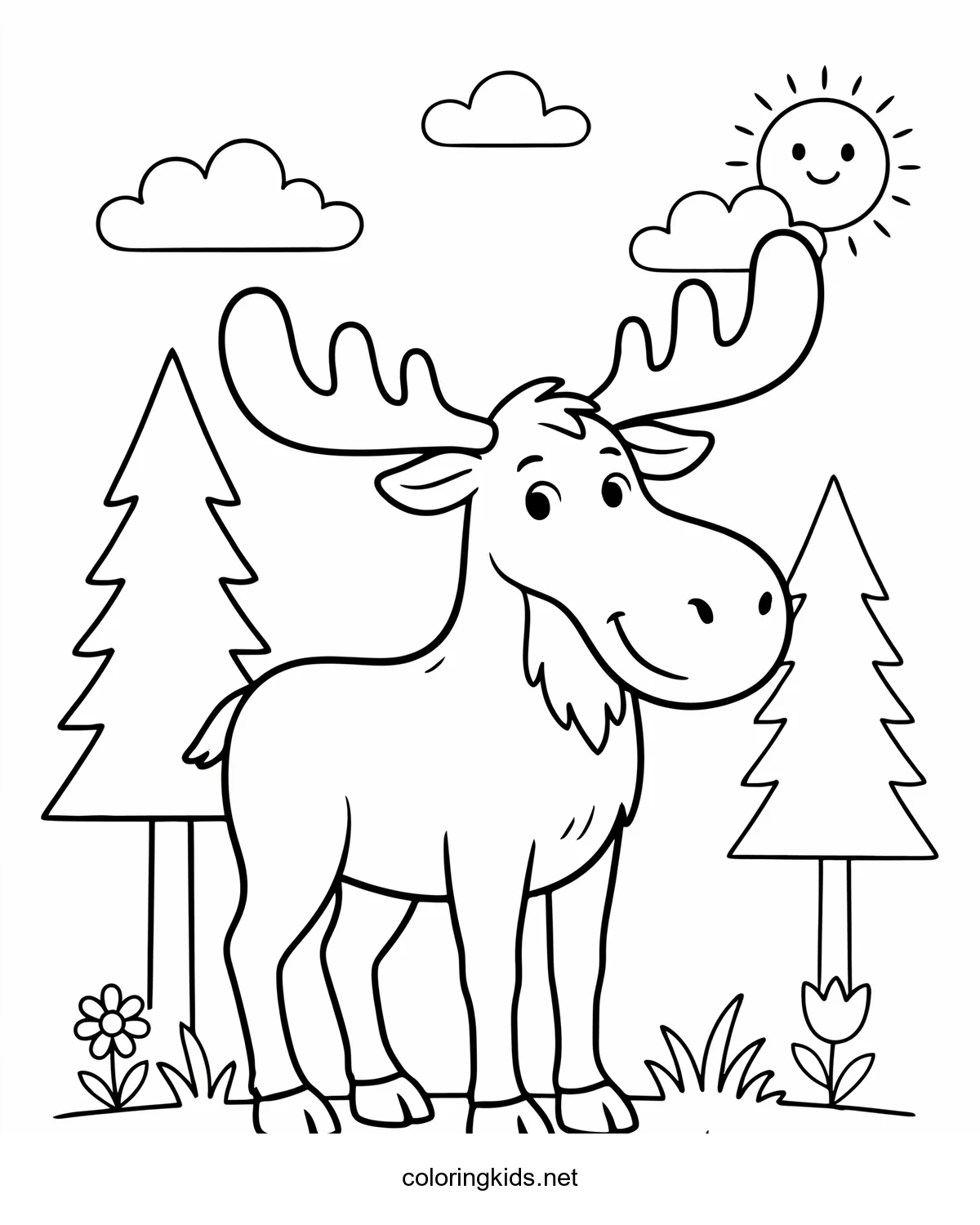Moose coloring pages for kids, printable free