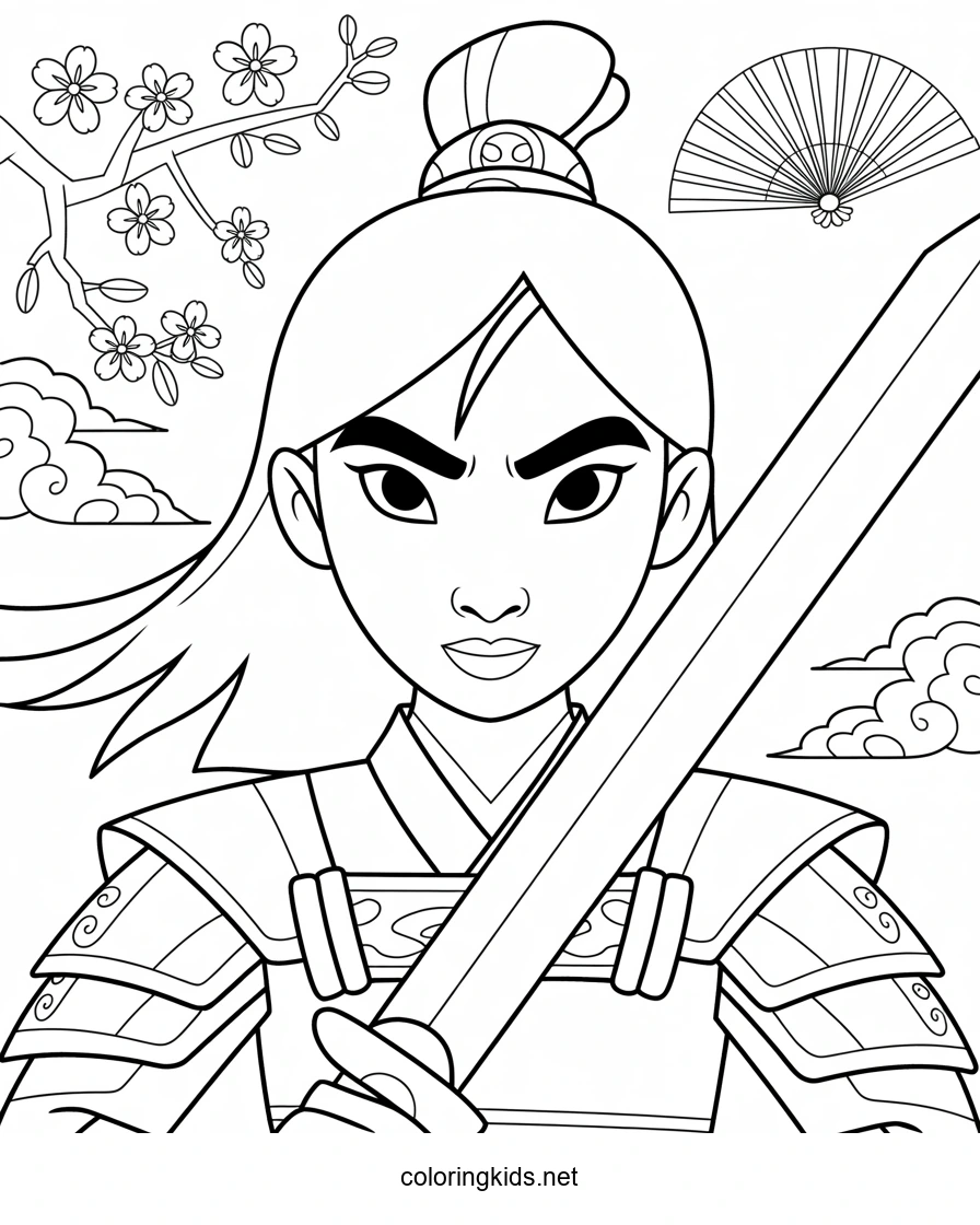 Mulan warrior coloring pages for kids, printable free