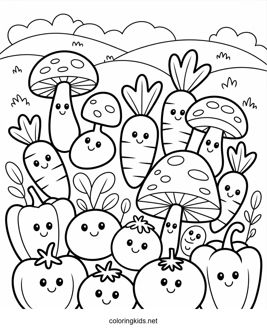 Mushrooms Coloring Pages for Kids, Printable Free