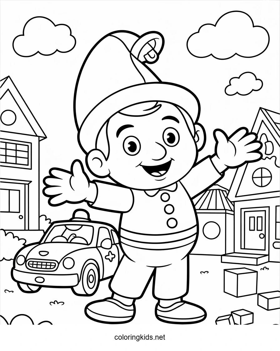 Noddy coloring pages for kids, printable free