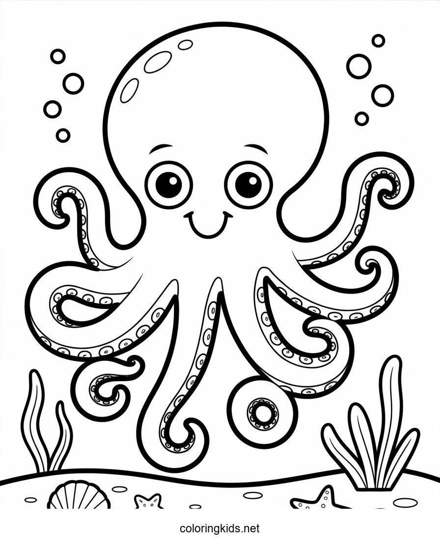 Octopus Coloring Pages for Kids, Printable Free