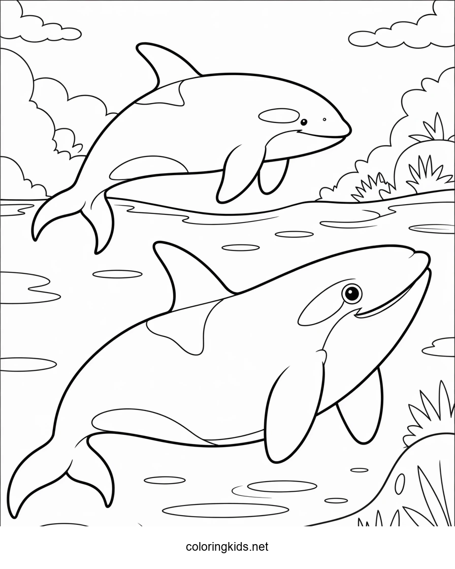 Orca - sea animals coloring pages for kids, printable free