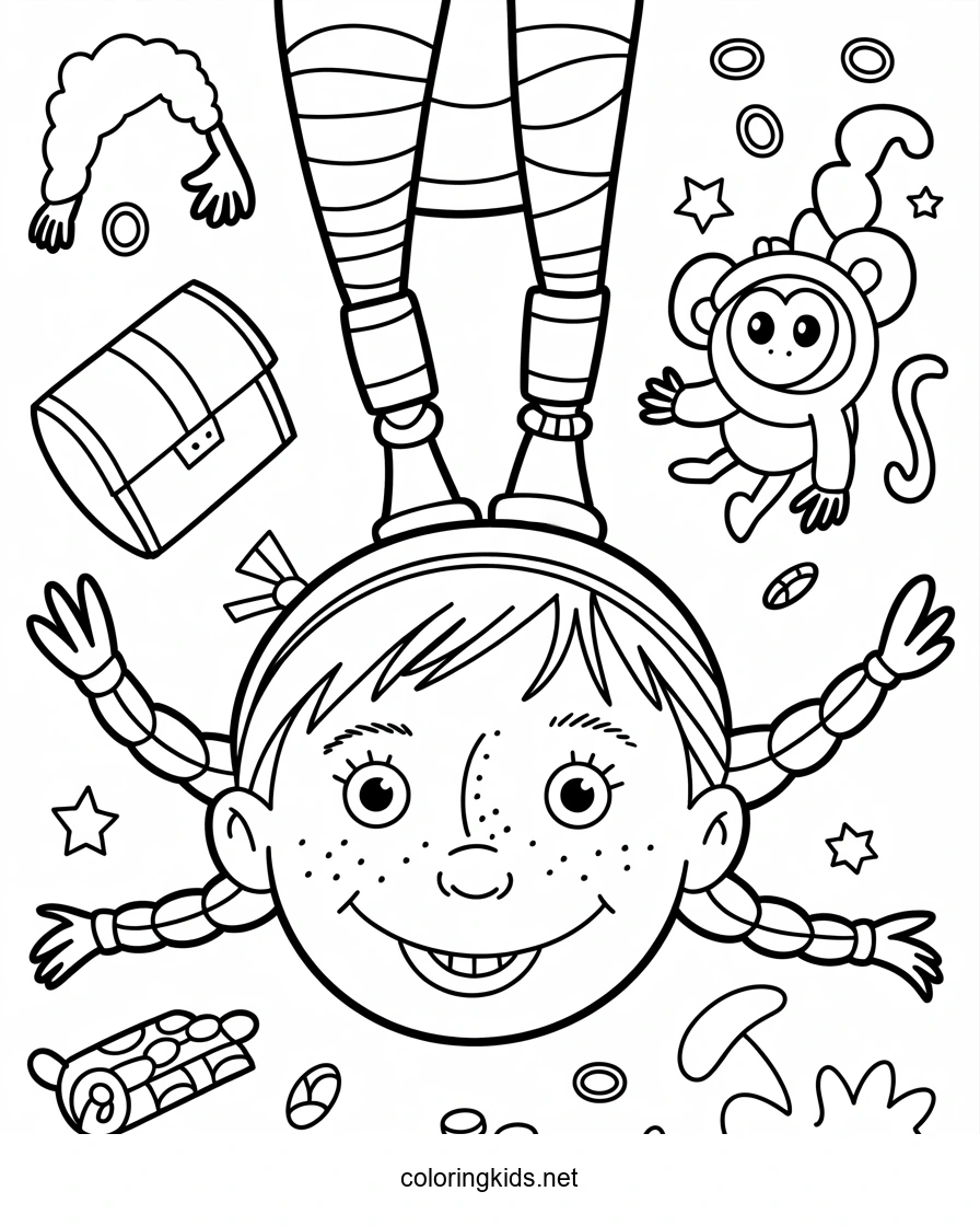 Pippi longstocking face coloring pages for kids, pri…