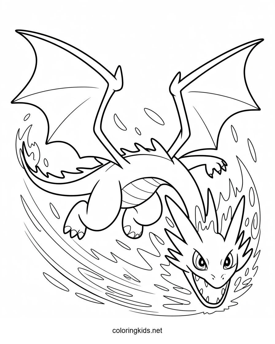 Pokemon dragon manga coloring pages for kids, printable free