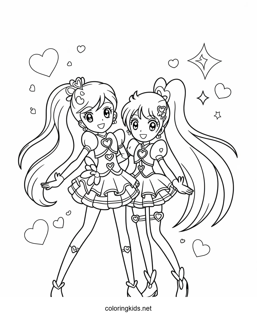 Pretty Cure Characters Anime Coloring Pages for Kids, Printable Free