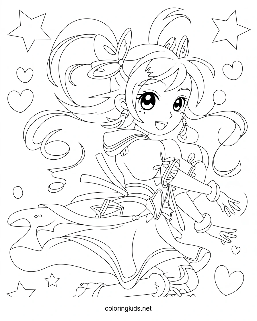 Pretty cure manga coloring pages for kids, printable free