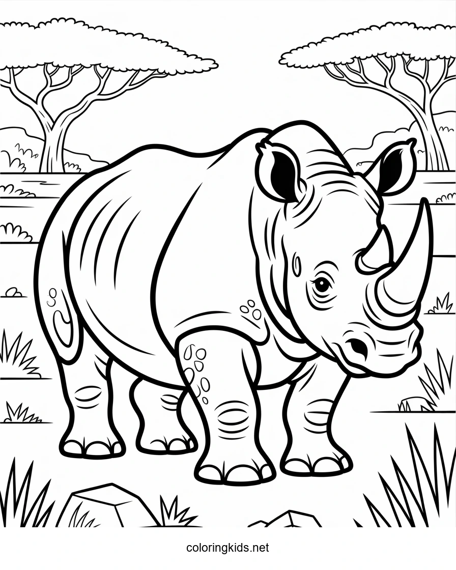 Rhinoceros real - animals coloring pages for kids, p…