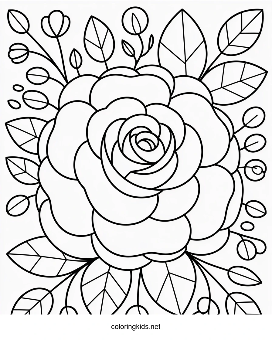 Nice Rose flower coloring pages for kids, printable
