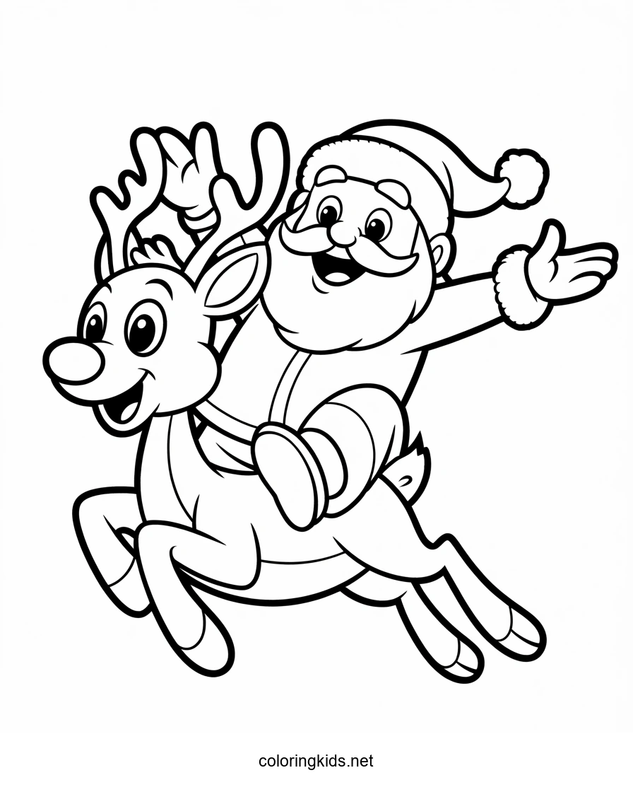 Rudolph and Santa Claus coloring pages for kids, printable free