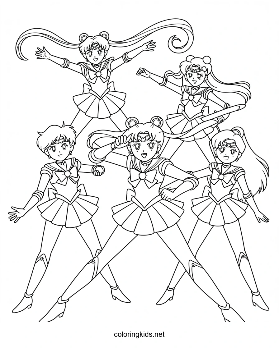Sailor moon characters anime coloring pages for kids, printable free