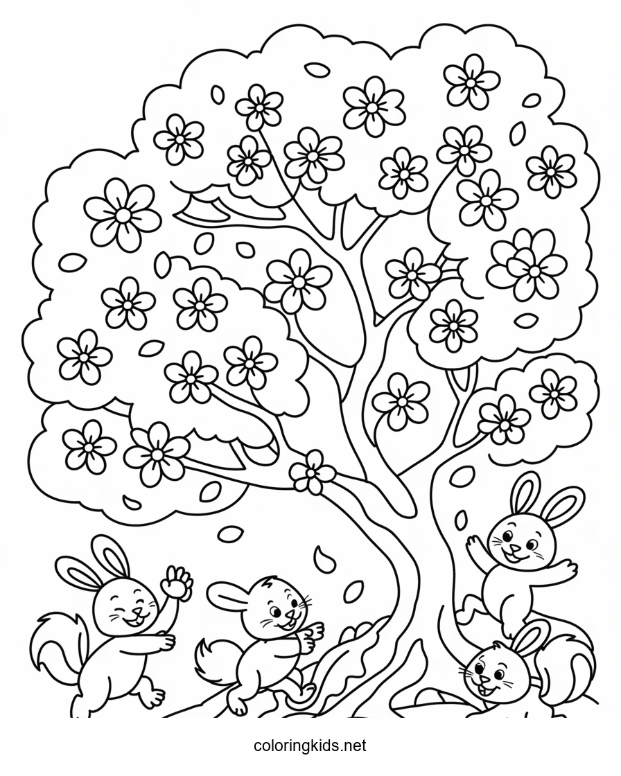Sakura coloring pages for kids, printable free