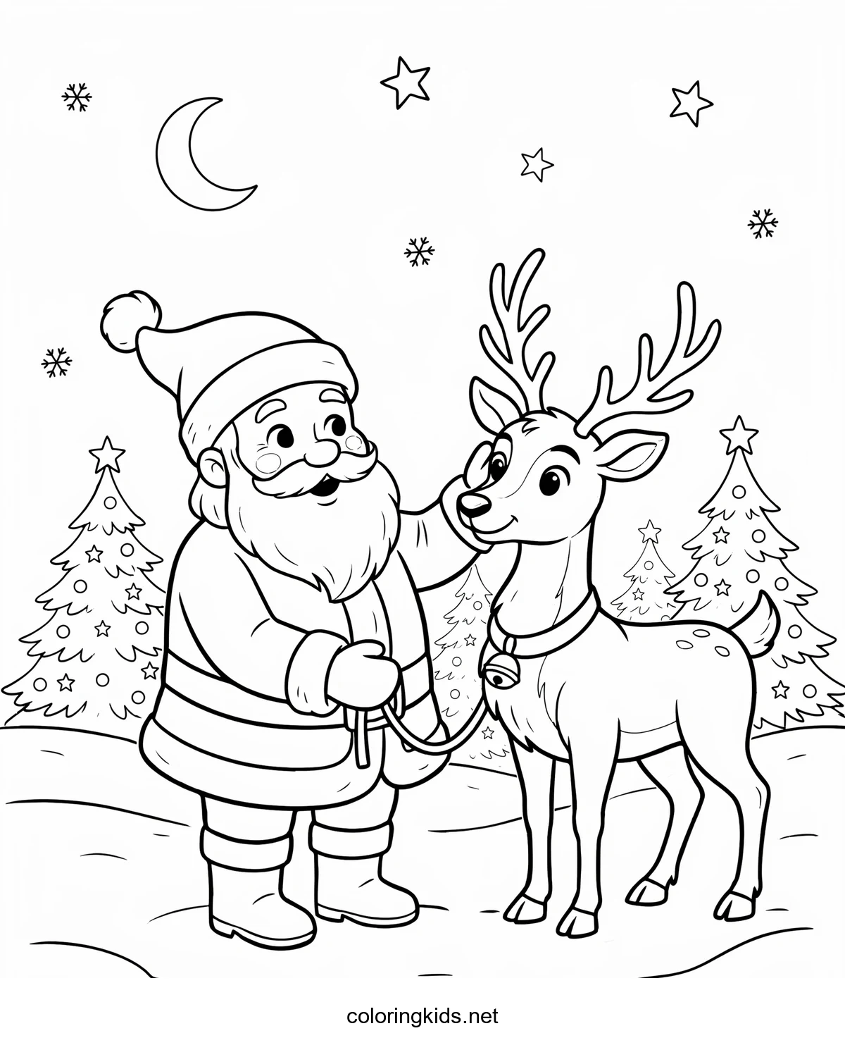 Santa Reindeer coloring pages for kids, printable free