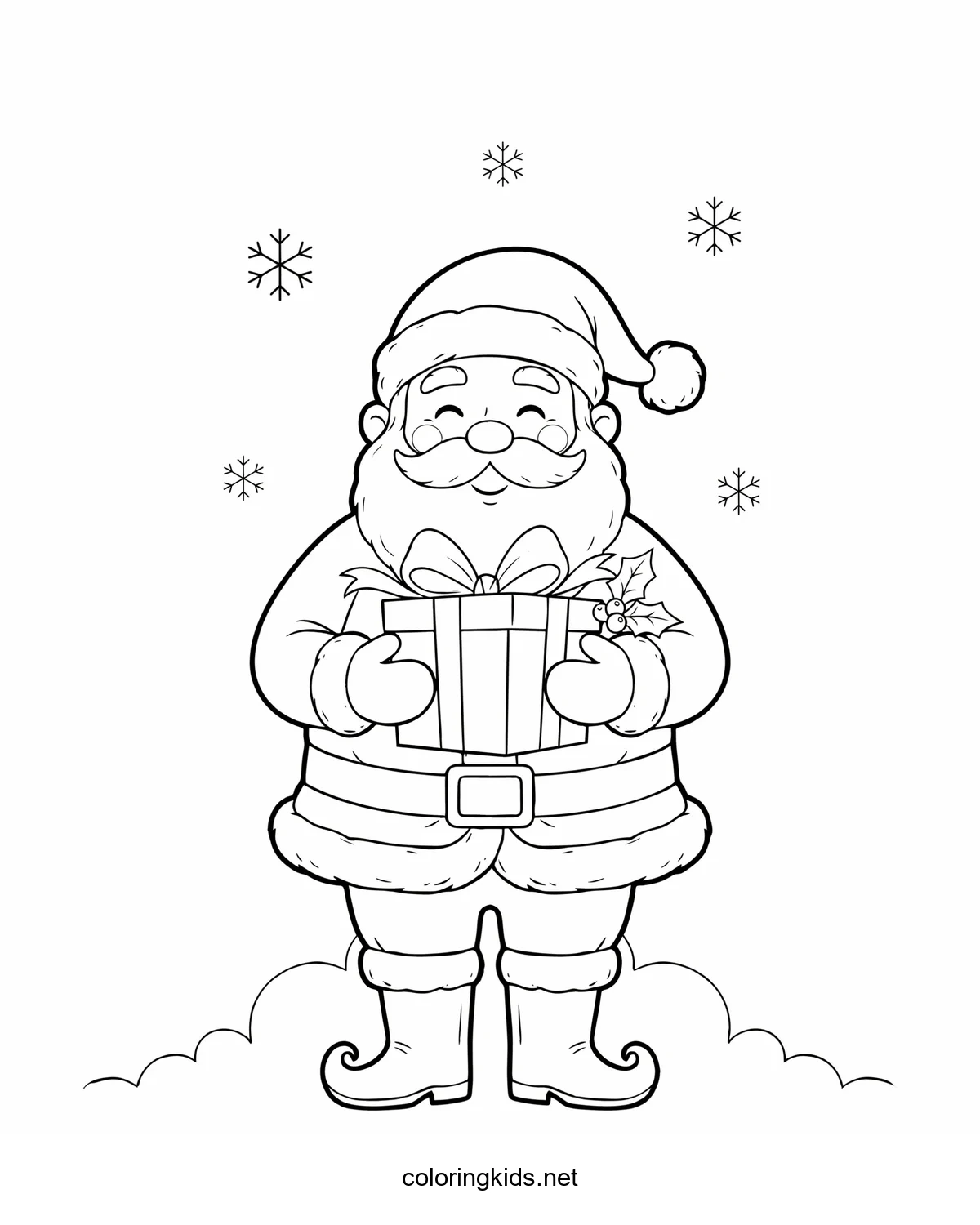 Santa with a Gift Box coloring pages for kids, printable free