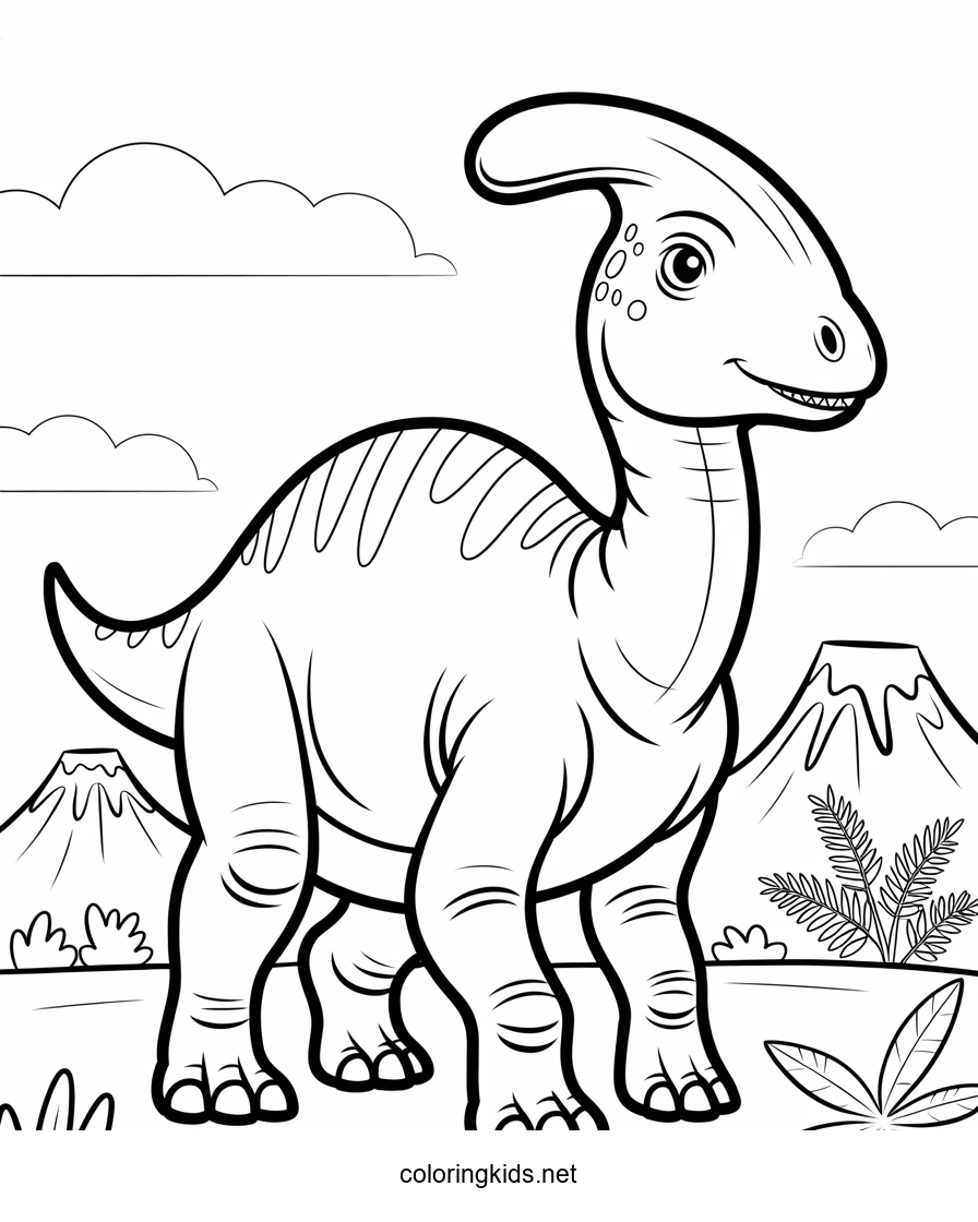 Saurolophus Dinosaur Coloring Page for Kids, Printable Free
