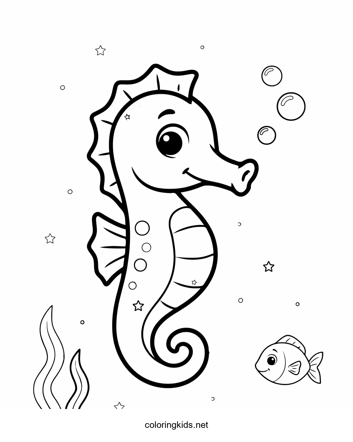Seahorse coloring pages for kids, printable free