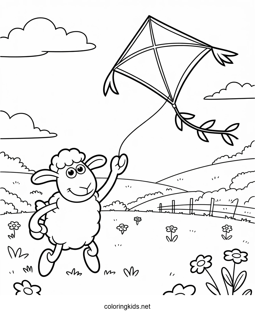 Shaun the sheep by kite coloring pages for kids, pri…