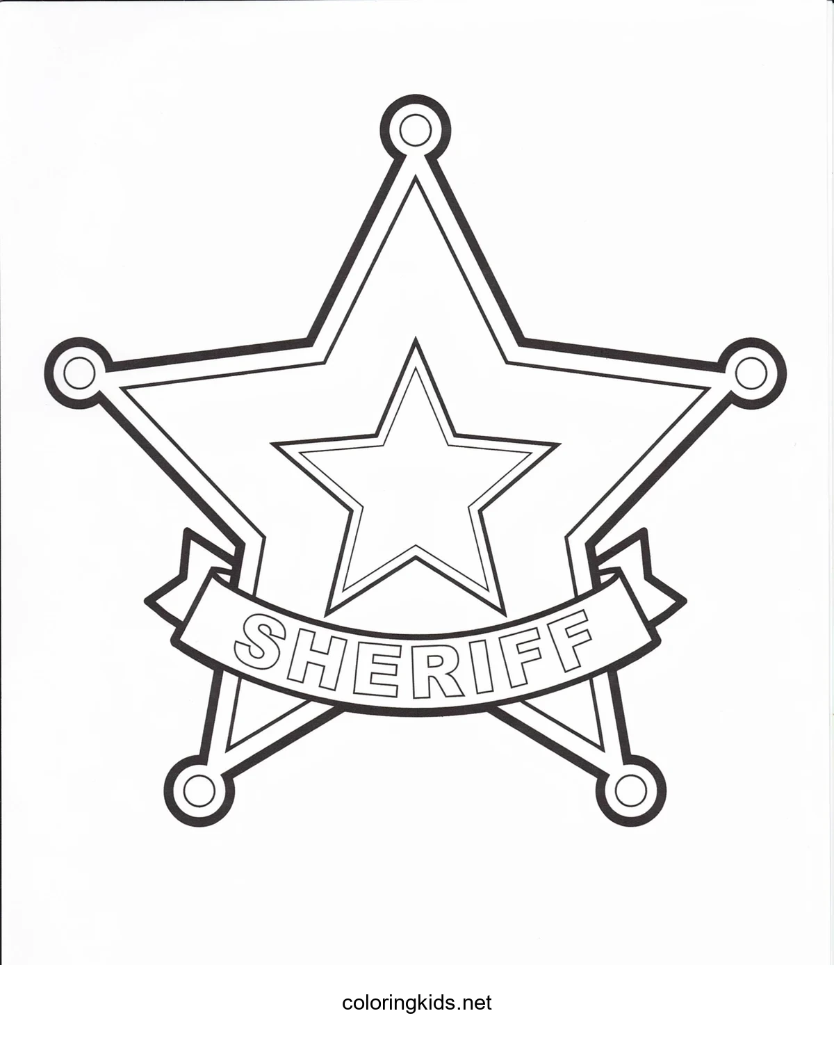 Sheriff Badge coloring pages for kids, printable free