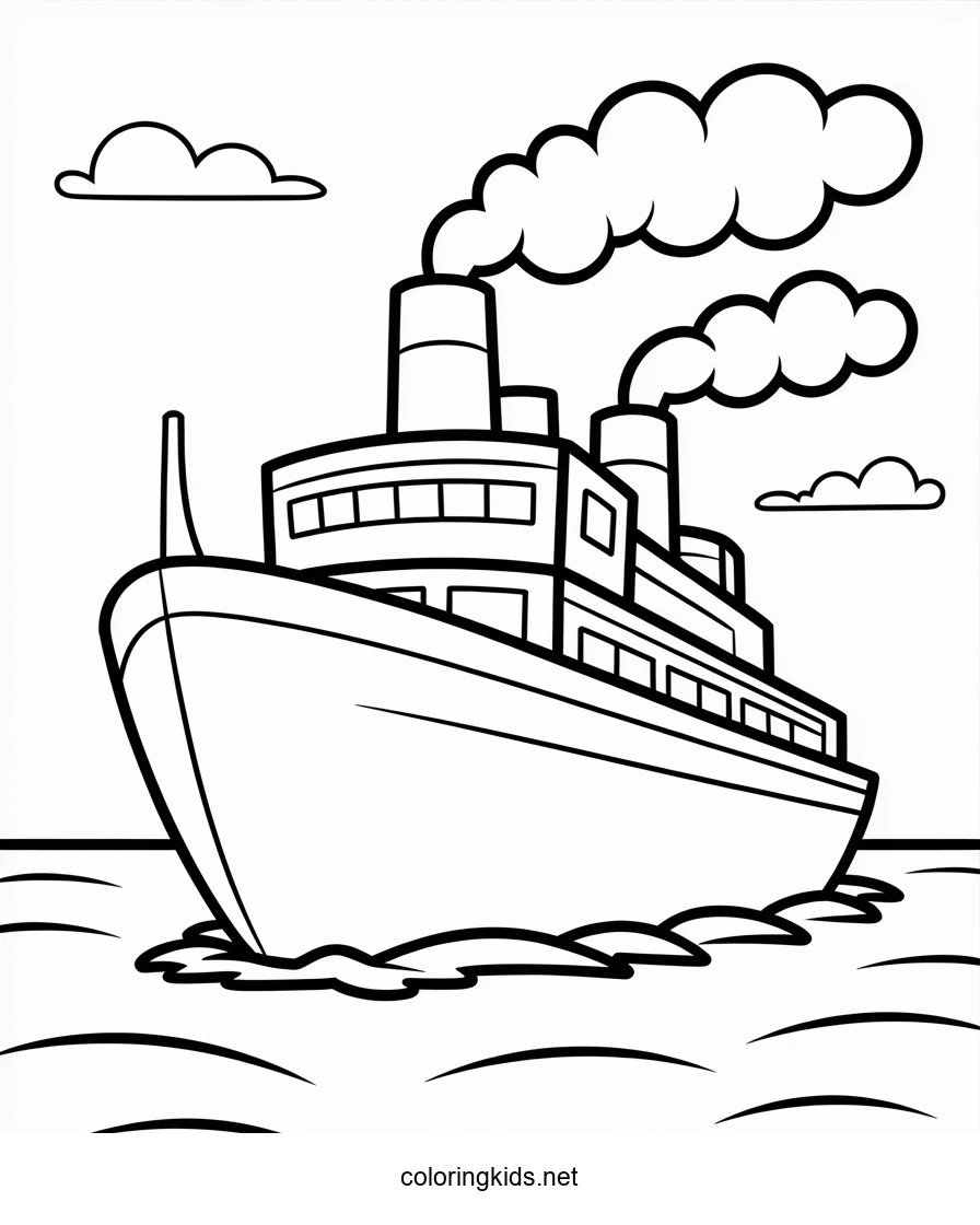 Ship transportation coloring pages steamship for kids, printable free