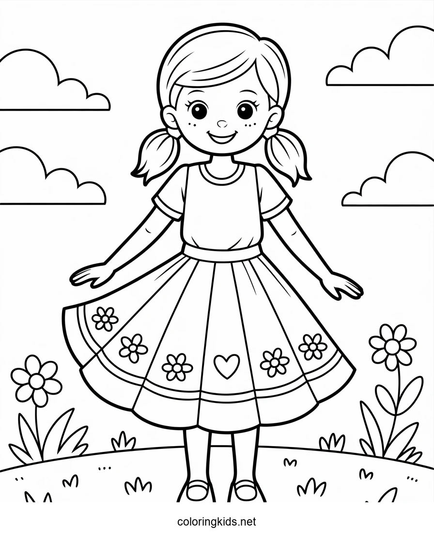 Skirt coloring page for girls, printable free