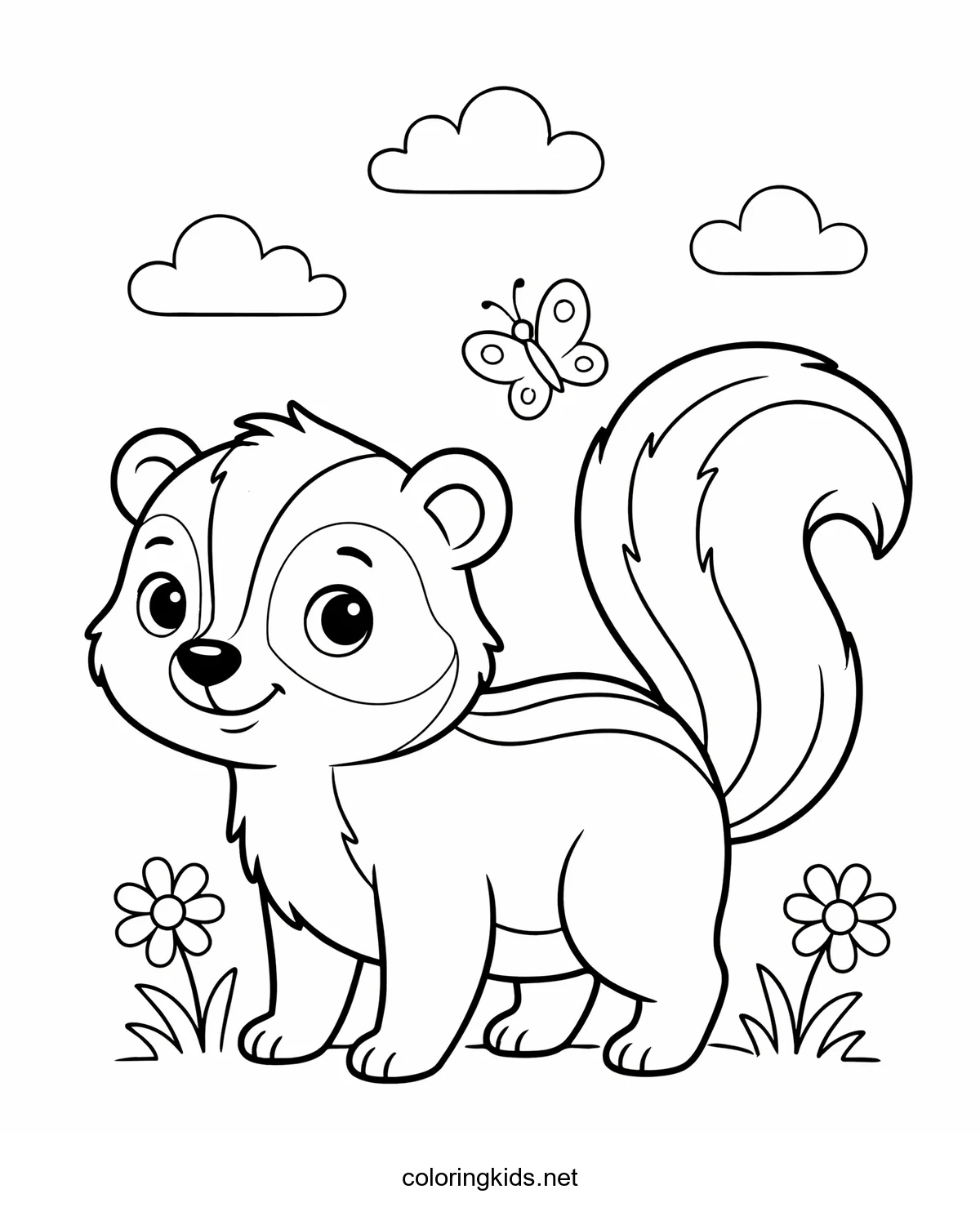 Skunk coloring pages for kids, printable free