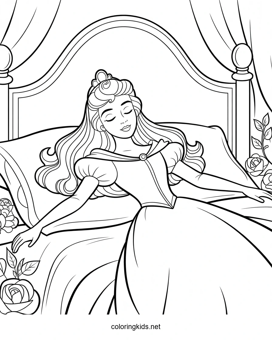 Sleeping Beauty Coloring Pages for Kids, Printable Free
