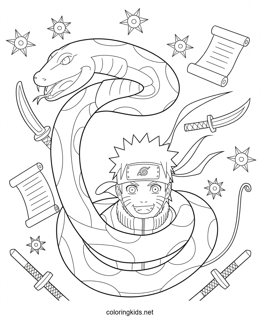 Snake Naruto coloring pages for kids, printable free
