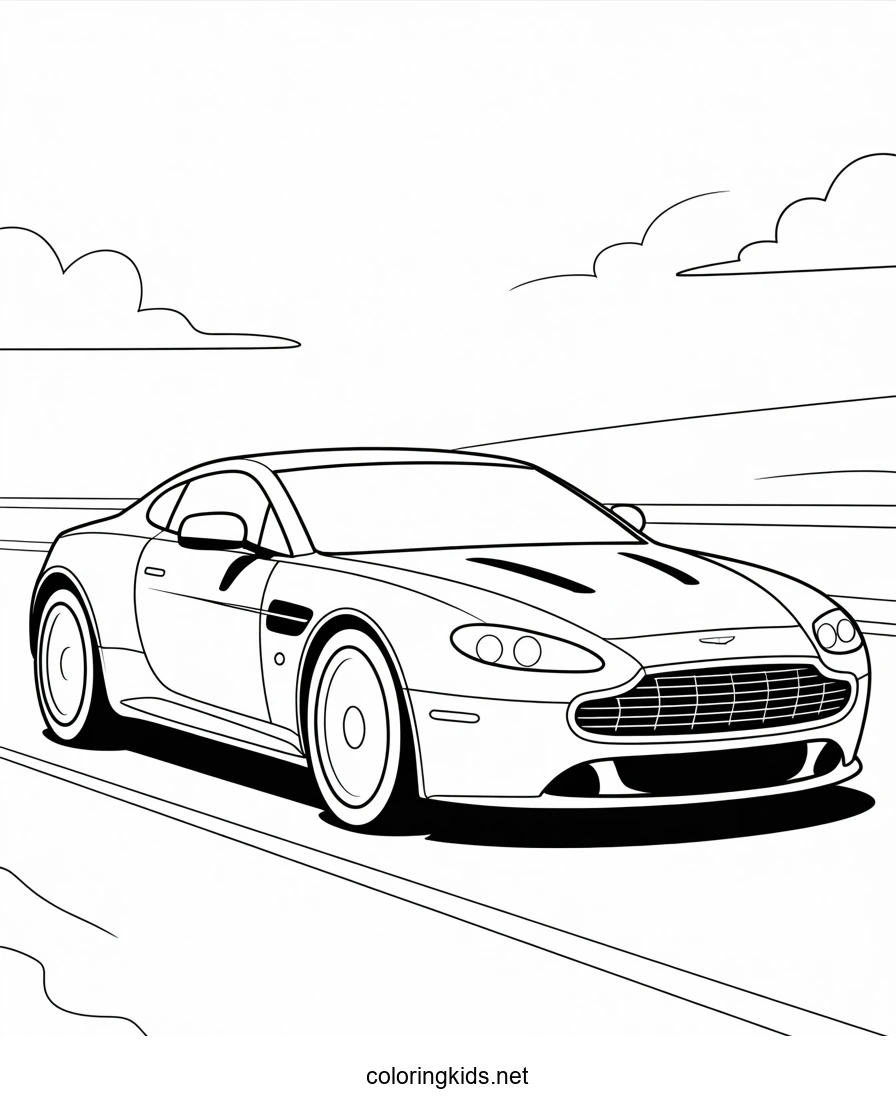 Super car Aston martin V8 vantage coloring page for kids 5, printable free
