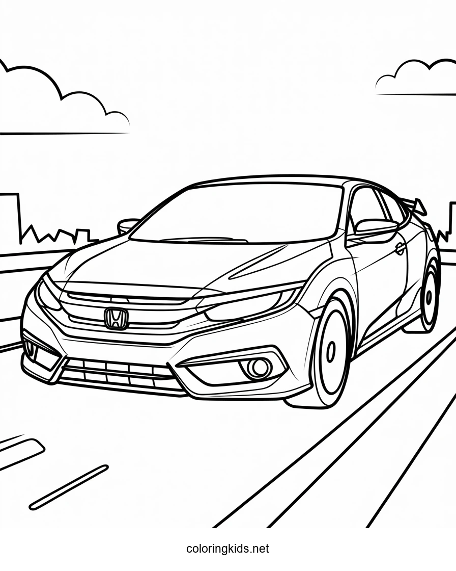 Honda Civic Super Car Coloring Page — Cool Car Printable Free