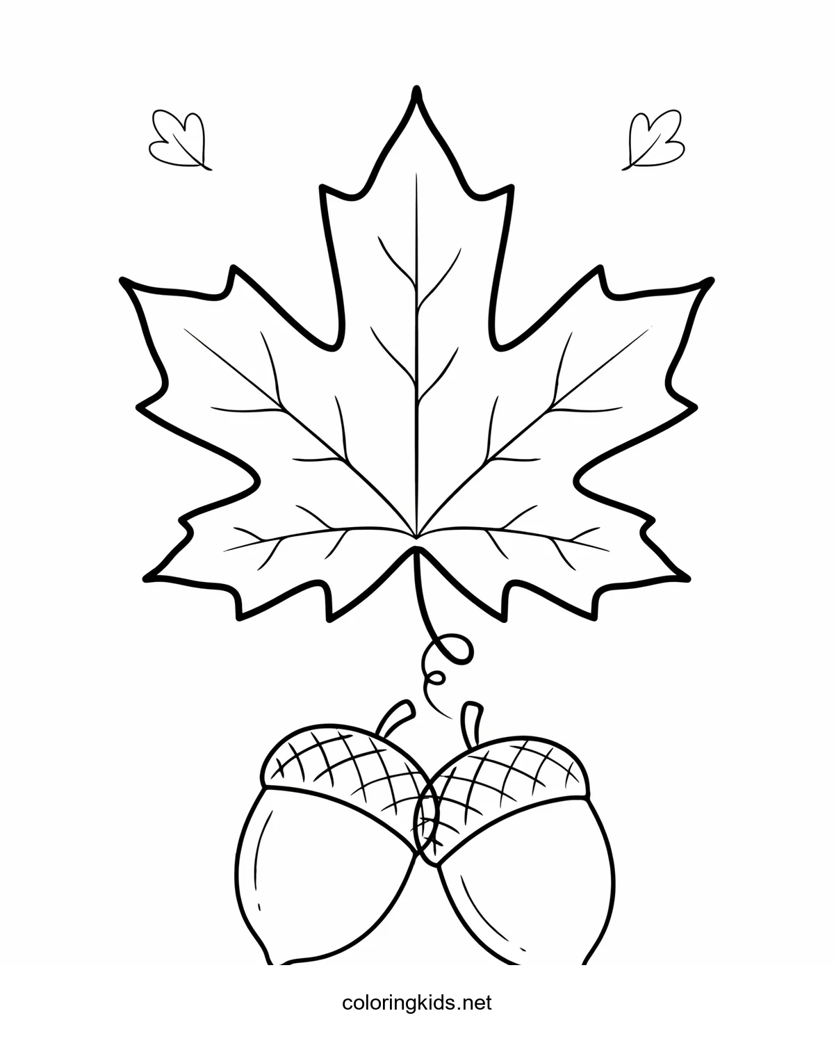 Thanksgiving Leaf and Acorn coloring pages for kids, printable free