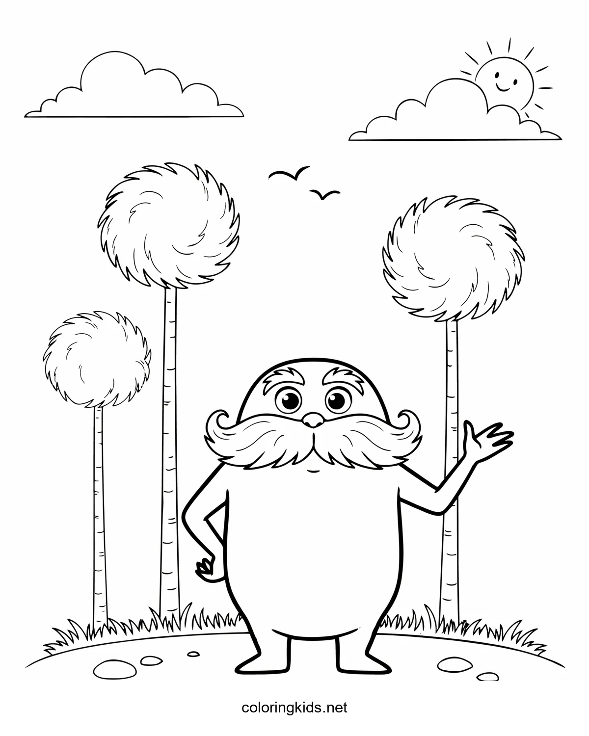 The Lorax coloring pages for kids, printable free