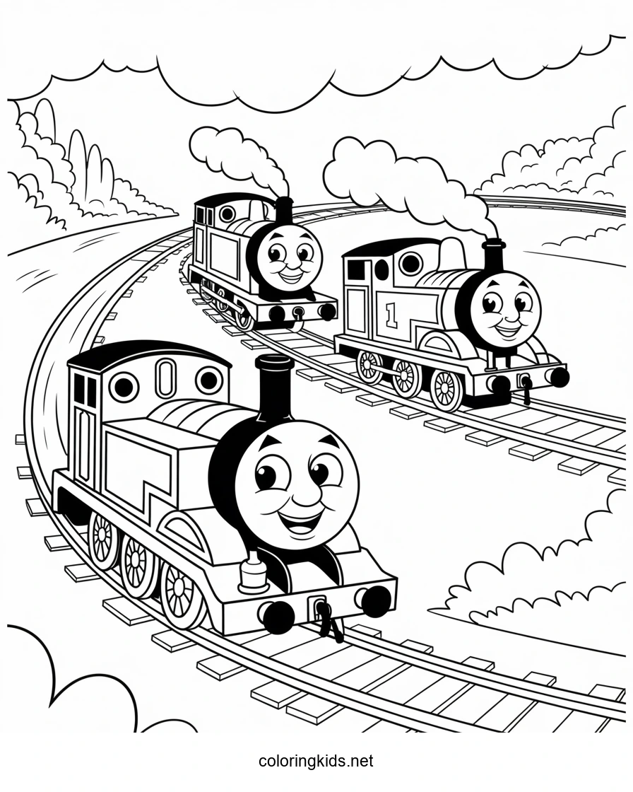 Thomas and friends coloring pages three trains for kids, printable free