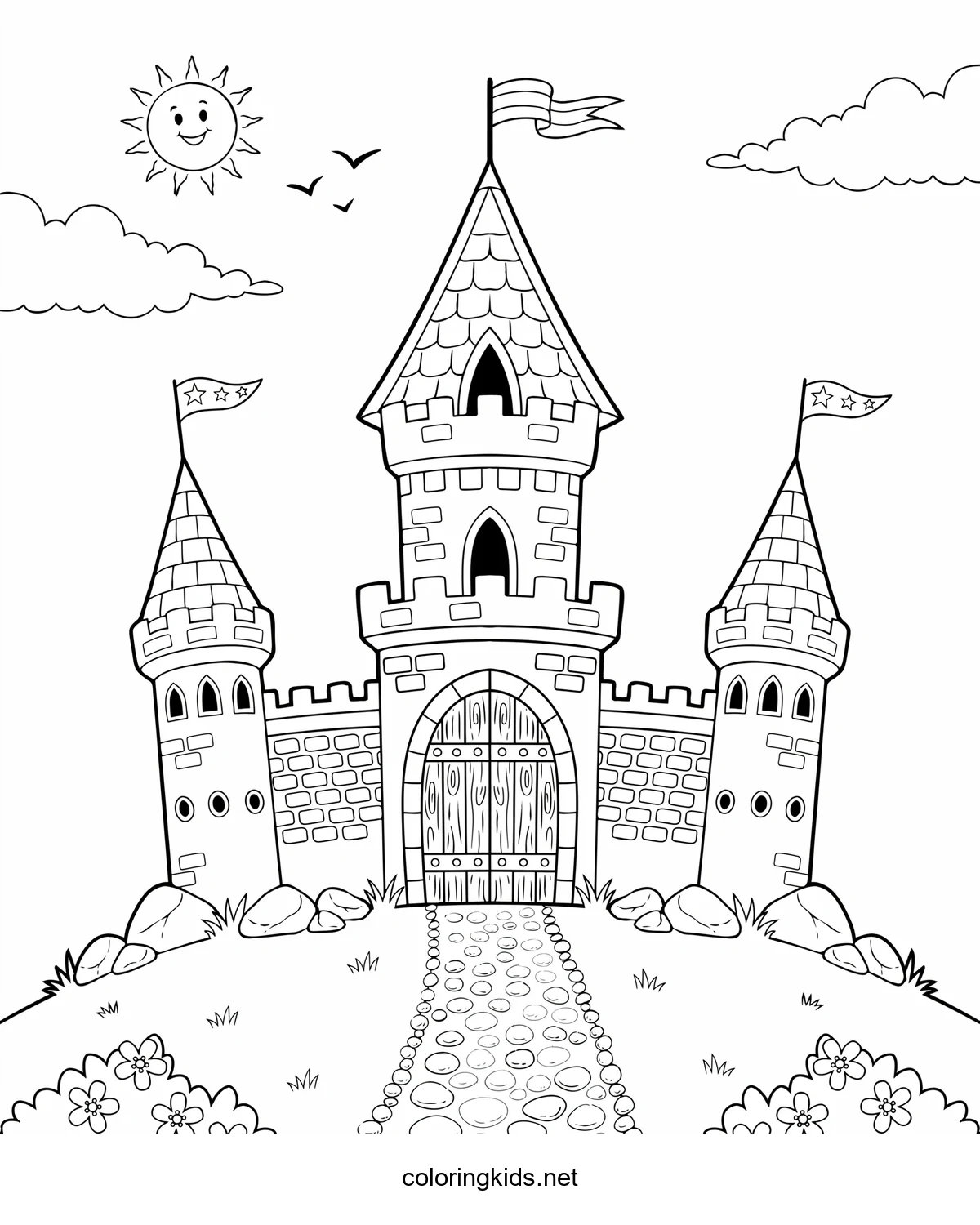 Towering Castle coloring pages for kids, printable free