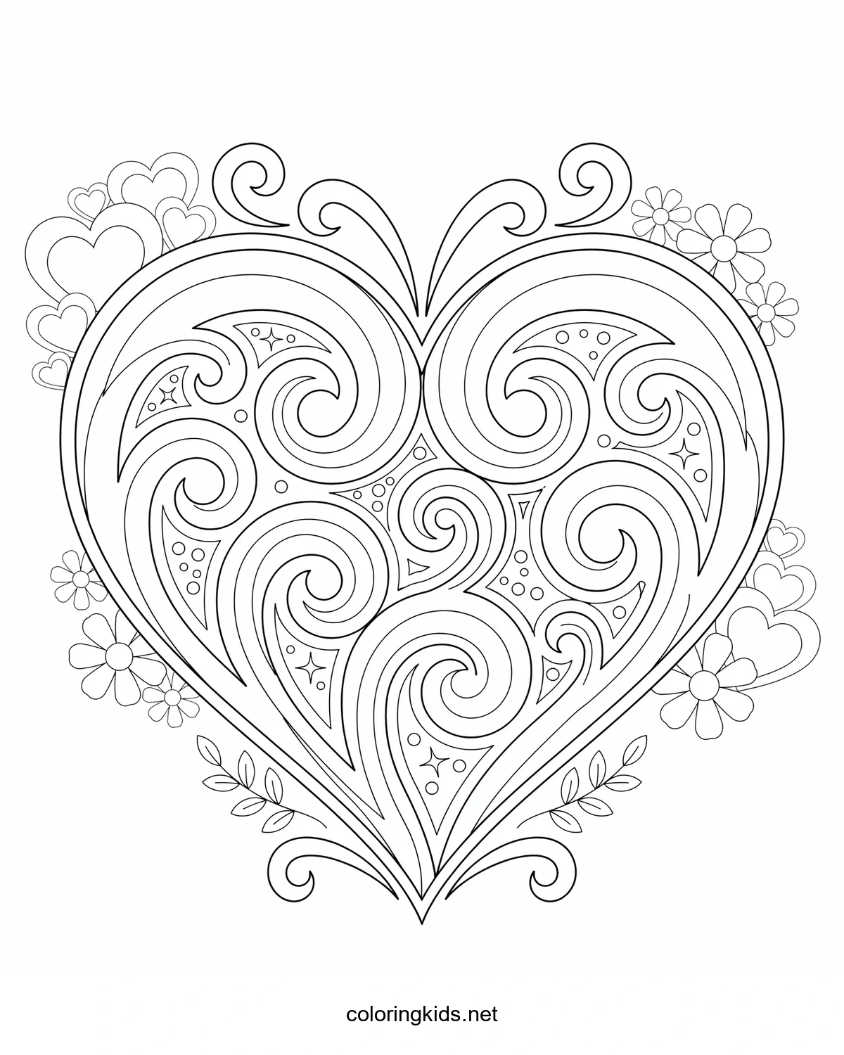 Valentine's Heart Design coloring pages for kids, printable free