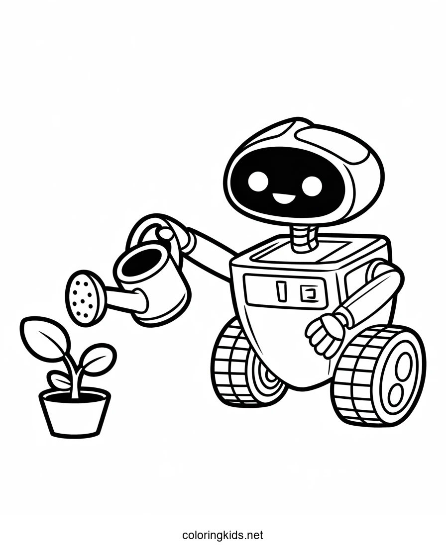 Wall-E and plant coloring pages for kids, printable…