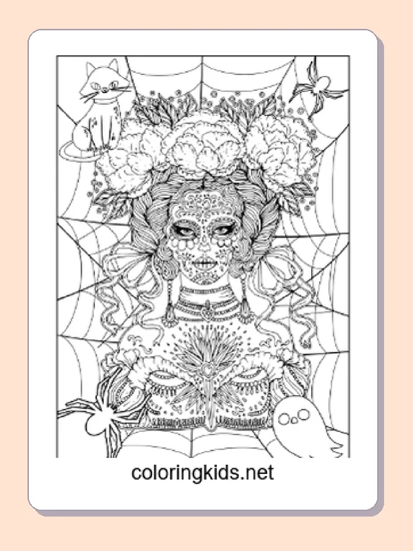 Intricate mask and spiderweb scene