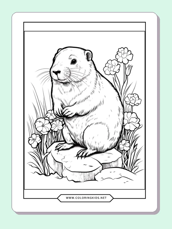 Groundhog beside tall blooms