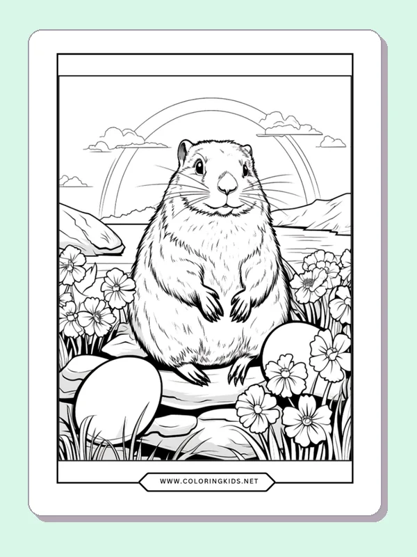 Groundhog near a flowered path