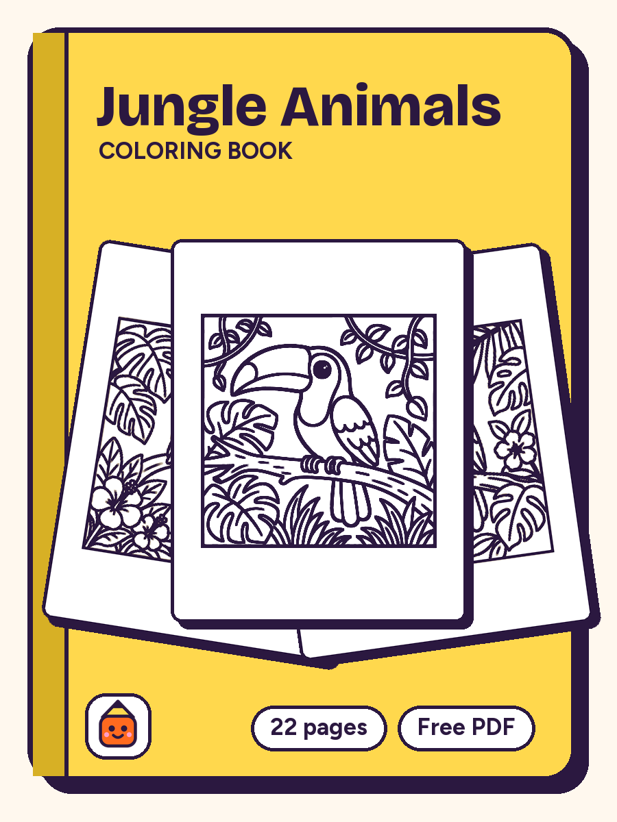 Jungle Animals Coloring Book: 22-Page PDF