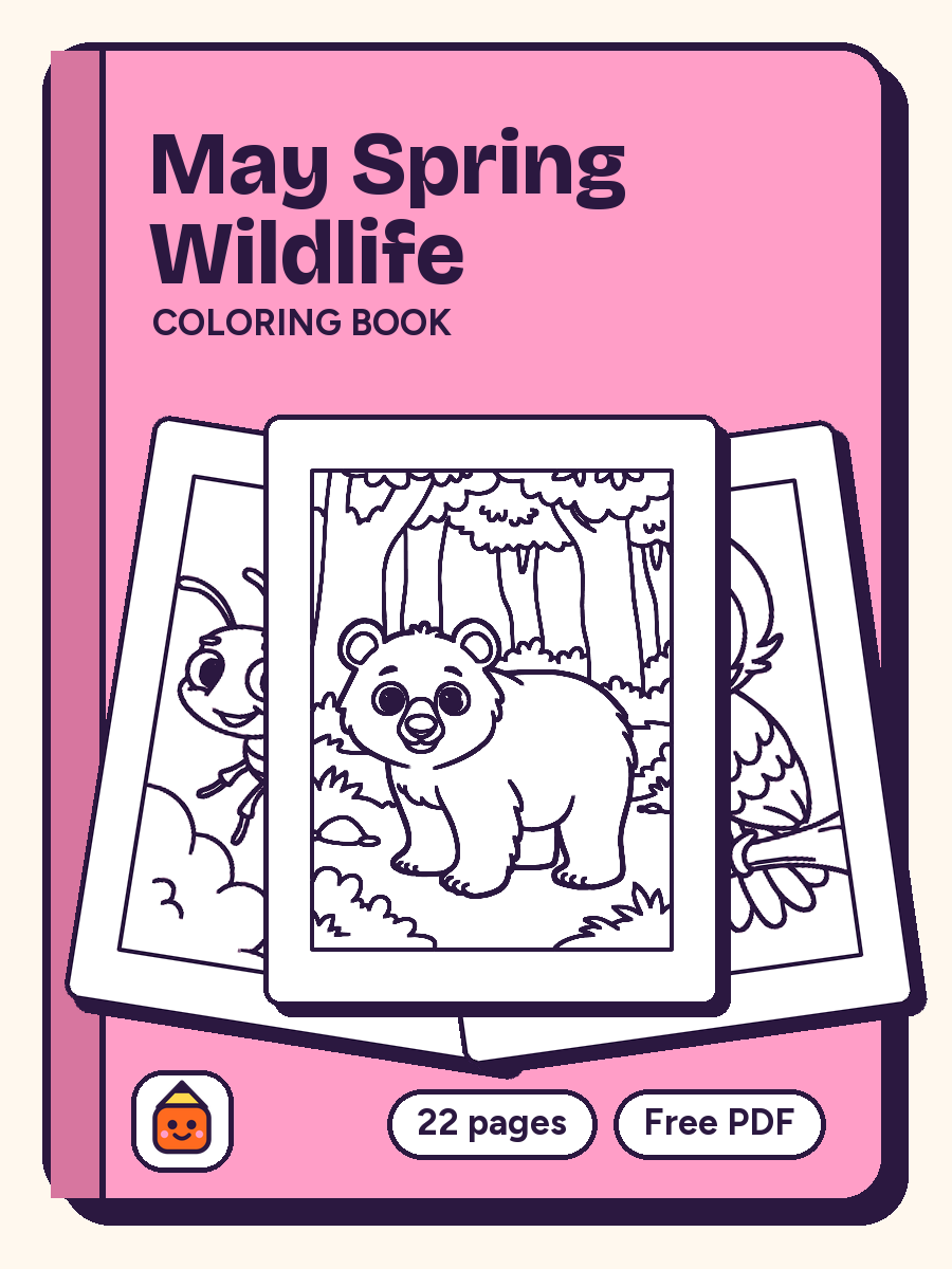 May Spring Wildlife Coloring Book: 22-Page PDF