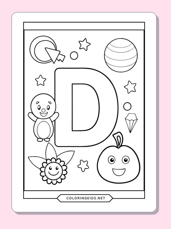 Large D with balloon and fruit