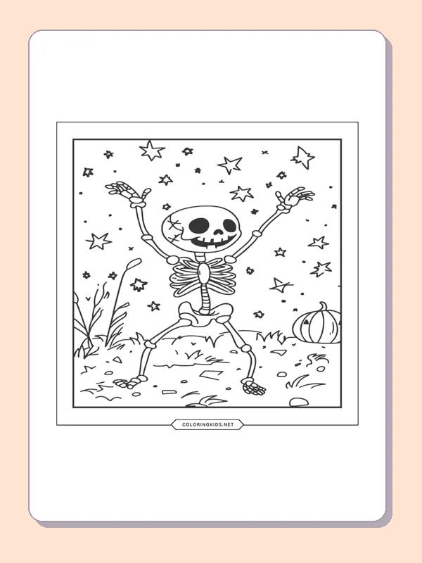 Small skeleton dancing under stars